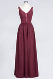 Chic Ruffles Straps Chiffon Lace Burgundy Bridsmaid Dress Online