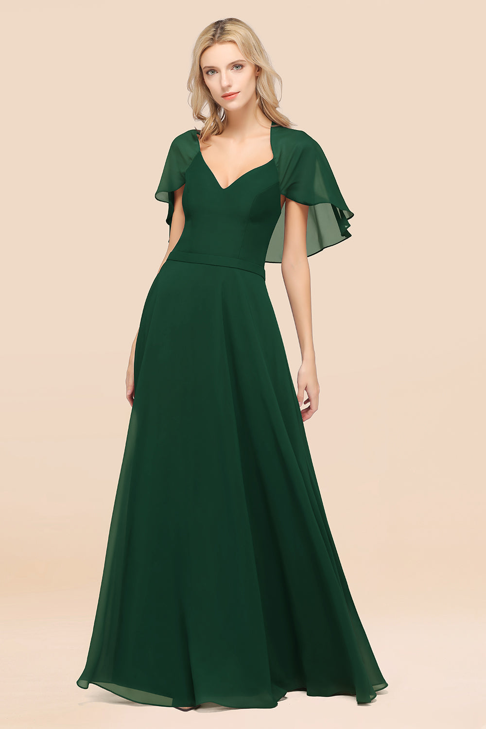 Chic Satin V-Neck Long Burgundy Chiffon Bridesmaid Dresses with Flutte Newinlook Chic Satin V-Neck Long Burgundy Chiffon Bridesmaid Dresses with Flutte Newinlook
