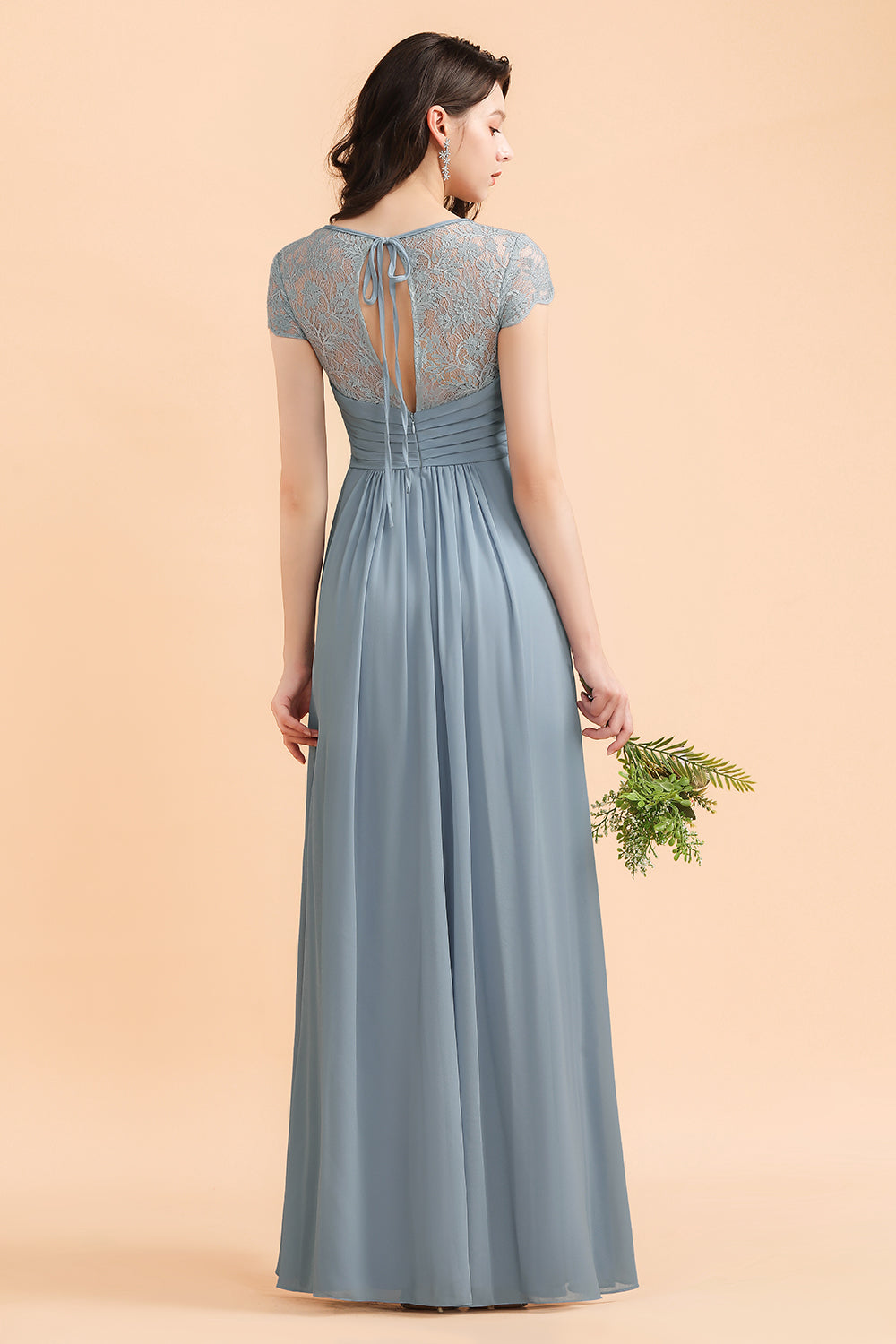 Chic Short Sleeves Lace Chiffon Bridesmaid Dress with Ruffles Online