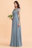 Chic Short Sleeves Lace Chiffon Bridesmaid Dress with Ruffles Online