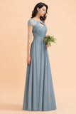 Chic Short Sleeves Lace Chiffon Bridesmaid Dress with Ruffles Online