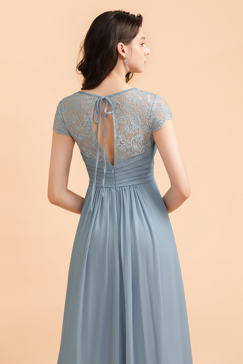 Chic Short Sleeves Lace Chiffon Bridesmaid Dress with Ruffles Online