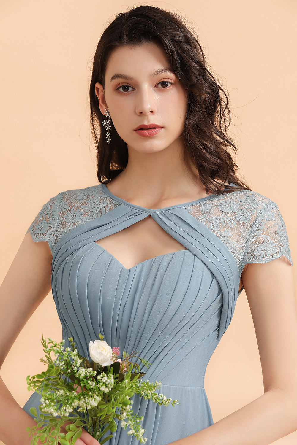 Chic Short Sleeves Lace Chiffon Bridesmaid Dress with Ruffles Online