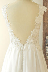Chic Sleeveless Jewel Appliques Wedding Dresses A-line Chiffon Ruffles Bridal Gowns On Sale