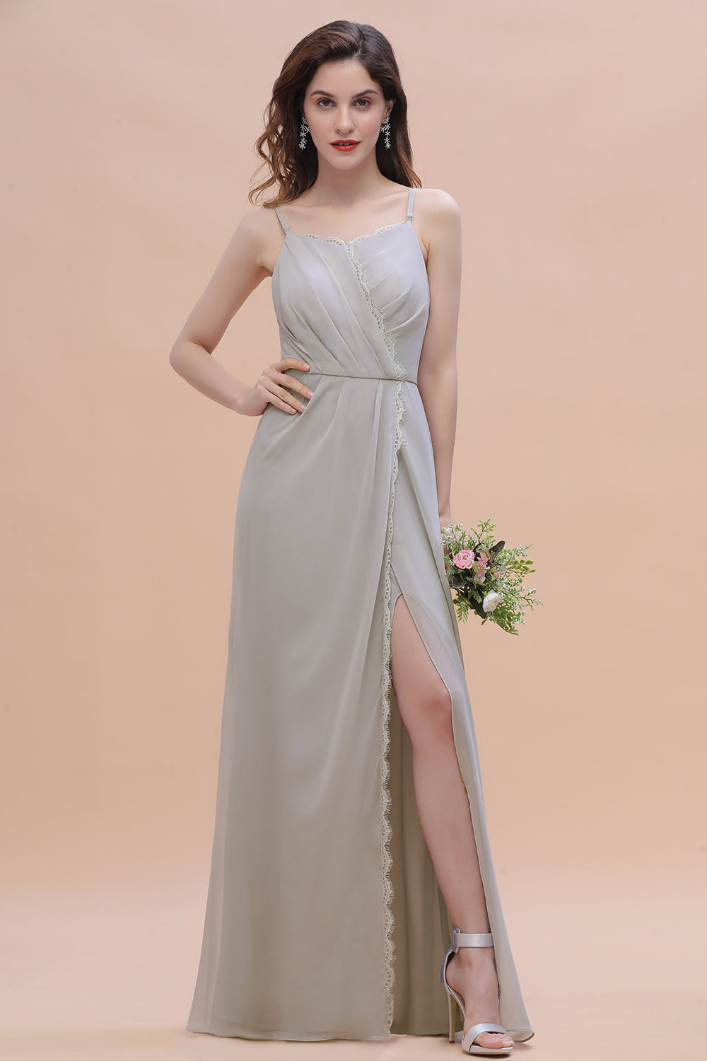 Chic Spaghetti Straps Chiffon Lace A-Line Bridesmaid Dress On Sale