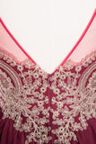 Chic Spaghetti Straps Long Burgundy Backless Bridesmaid Dress with Appliques