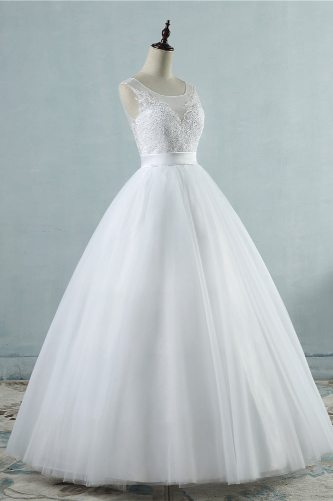Chic Square Neckling Sleeveless Wedding Dresses White Tulle Lace Bridal Gowns On Sale