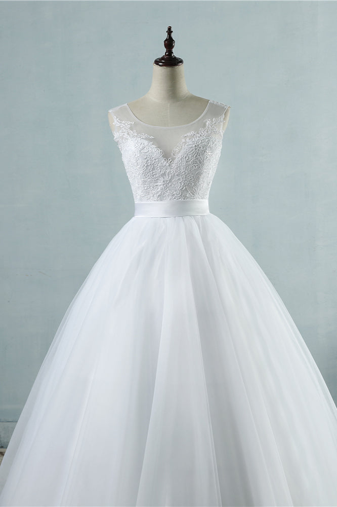 Chic Square Neckling Sleeveless Wedding Dresses White Tulle Lace Bridal Gowns On Sale