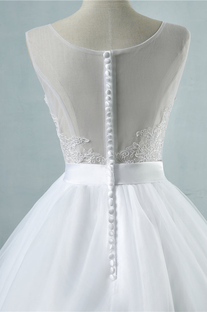 Chic Square Neckling Sleeveless Wedding Dresses White Tulle Lace Bridal Gowns On Sale