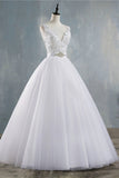 Chic Starps V-Neck Beadings Tulle Wedding Dress Sleeveless Appliques Bridal Gowns with Rhinestones