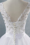 Chic Starps V-Neck Beadings Tulle Wedding Dress Sleeveless Appliques Bridal Gowns with Rhinestones