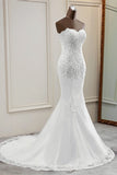 Chic Strapless Lace Appliques White Mermaid Wedding Dresses with Beadings Online