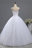 Chic Strapless Sweetheart Tulle Lace Wedding Dresses Sleeveless Appliques Bridal Gowns with Beadings