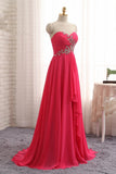Chic Strapless Sweetheart Watermelon Prom Dresses A-Line Ruffles Crystals Evening Dresses Online