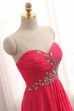 Chic Strapless Sweetheart Watermelon Prom Dresses A-Line Ruffles Crystals Evening Dresses Online