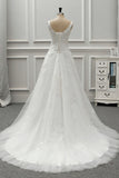 Chic Straps Jewel Tulle Lace Wedding Dress Sleeveless Appliques White Bridal Gowns On Sale