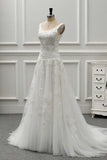 Chic Straps Jewel Tulle Lace Wedding Dress Sleeveless Appliques White Bridal Gowns On Sale