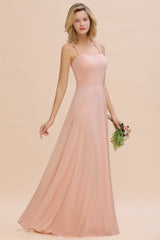 Chic Straps Sleeveless Chiffon Affordable Bridesmaid Dresses with Ruffle