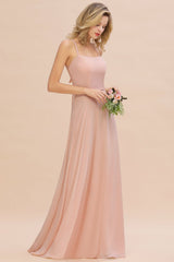 Chic Straps Sleeveless Chiffon Affordable Bridesmaid Dresses with Ruffle