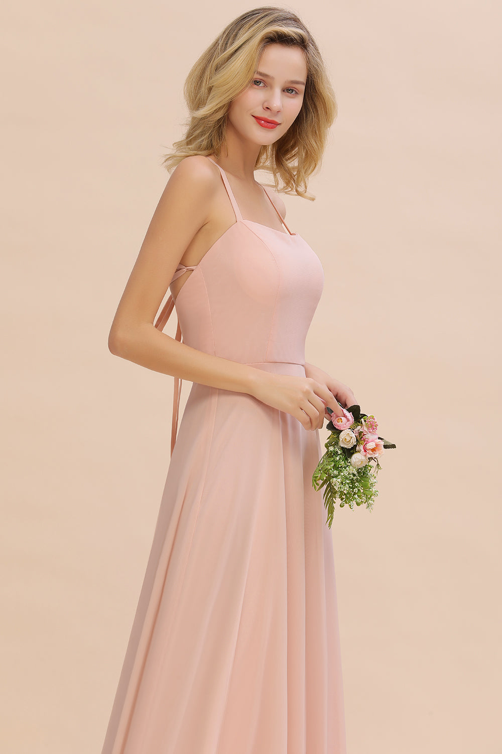 Chic Straps Sleeveless Chiffon Affordable Bridesmaid Dresses with Ruffle