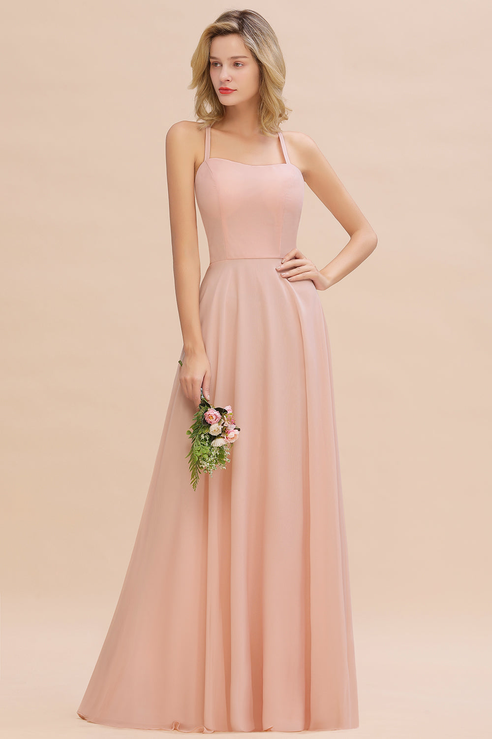 Chic Straps Sleeveless Chiffon Affordable Bridesmaid dresses with Ruff – Newinlook Chic Straps Sleeveless Chiffon Affordable Bridesmaid dresses with Ruff – Newinlook