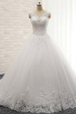 Chic Straps V-Neck Tulle Lace Wedding Dress Sleeveless Appliques Beadings Bridal Gowns On Sale