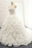 Chic Sweatheart White A line Wedding Dresses Sleeveless Tulle Bridal Gowns Online
