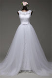 Chic Tulle Lace Jewel Mermaid Wedding Dresses with Overskirt Online