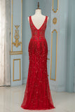 Chic Tulle Straps V-Neck Burgundy Prom Dresses with Rhinestone Appliques Online