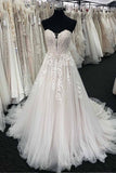 Chic Unique White Lace Long White Wedding Dress Sweetheart Appliques Bridal Gowns On Sale