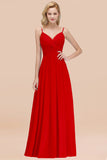 Chic V-Neck Pleated Backless Bridesmaid Dresses with Spaghetti Straps