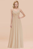 Chic V-Neck Pleated Backless Bridesmaid Dresses with Spaghetti Straps
