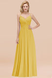 Chic V-Neck Pleated Backless Bridesmaid Dresses with Spaghetti Straps