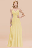 Chic V-Neck Pleated Backless Bridesmaid Dresses with Spaghetti Straps