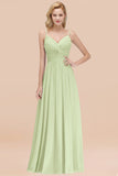 Chic V-Neck Pleated Backless Bridesmaid Dresses with Spaghetti Straps