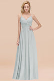 Chic V-Neck Pleated Backless Bridesmaid Dresses with Spaghetti Straps