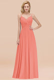 Chic V-Neck Pleated Backless Bridesmaid Dresses with Spaghetti Straps