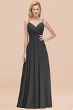 Chic V-Neck Pleated Backless Bridesmaid Dresses with Spaghetti Straps