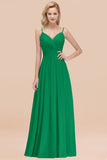 Chic V-Neck Pleated Backless Bridesmaid Dresses with Spaghetti Straps
