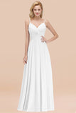 Chic V-Neck Pleated Backless Bridesmaid Dresses with Spaghetti Straps