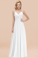 Chic V-Neck Pleated Backless Bridesmaid Dresses with Spaghetti Straps