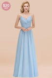 Chic V-Neck Pleated Backless Bridesmaid Dresses with Spaghetti Straps
