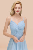 Chic V-Neck Pleated Backless Bridesmaid Dresses with Spaghetti Straps