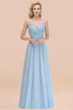 Chic V-Neck Pleated Backless Bridesmaid Dresses with Spaghetti Straps