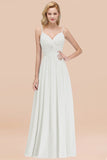 Chic V-Neck Pleated Backless Bridesmaid Dresses with Spaghetti Straps