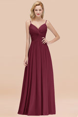 Chic V-Neck Pleated Backless Bridesmaid Dresses with Spaghetti Straps