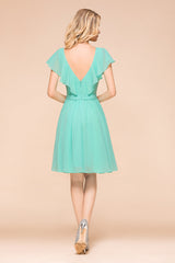 Chic V-Neck Ruffle Chiffon Short Affordable Bridesmaid Dresses Online