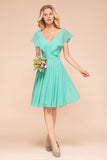 Chic V-Neck Ruffle Chiffon Short Affordable Bridesmaid Dresses Online