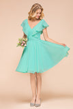Chic V-Neck Ruffle Chiffon Short Affordable Bridesmaid Dresses Online