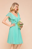 Chic V-Neck Ruffle Chiffon Short Affordable Bridesmaid Dresses Online